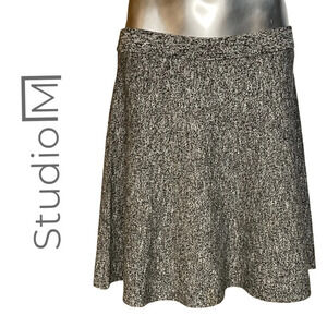 🛍️3/$40 Studio M Knit Circle Skirt Taupe Black Pull On Skirt w Waistband Medium